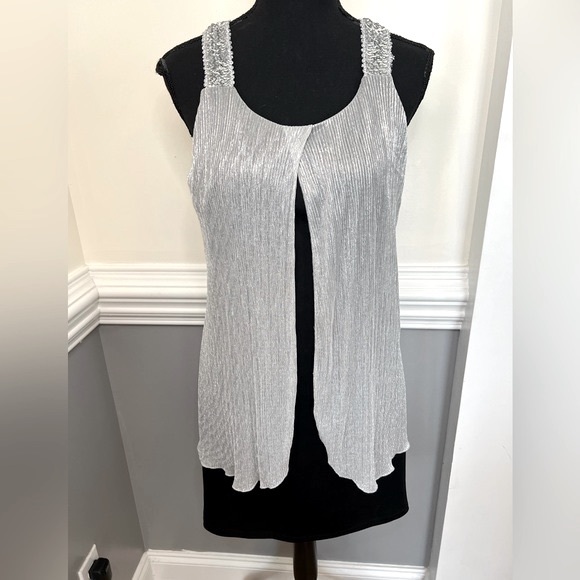 NWT EN FOCUS STUDIO black and silver shimmer tank dress Womens size 8 - Picture 1 of 9